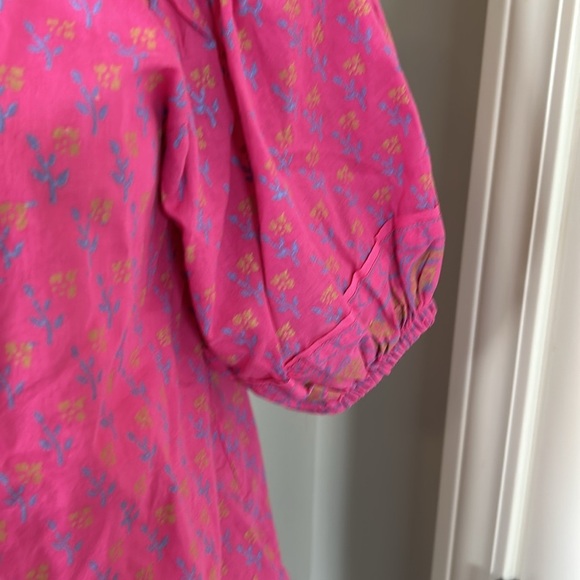 Cleobella Amari Blouse Ditzy Mix Block Print Pink Organic Cotton Balloon Sleeve - Picture 5 of 12